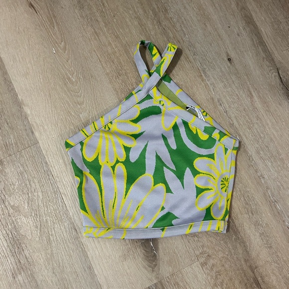 Zara Green Floral Halter Crop Top - Picture 4 of 5